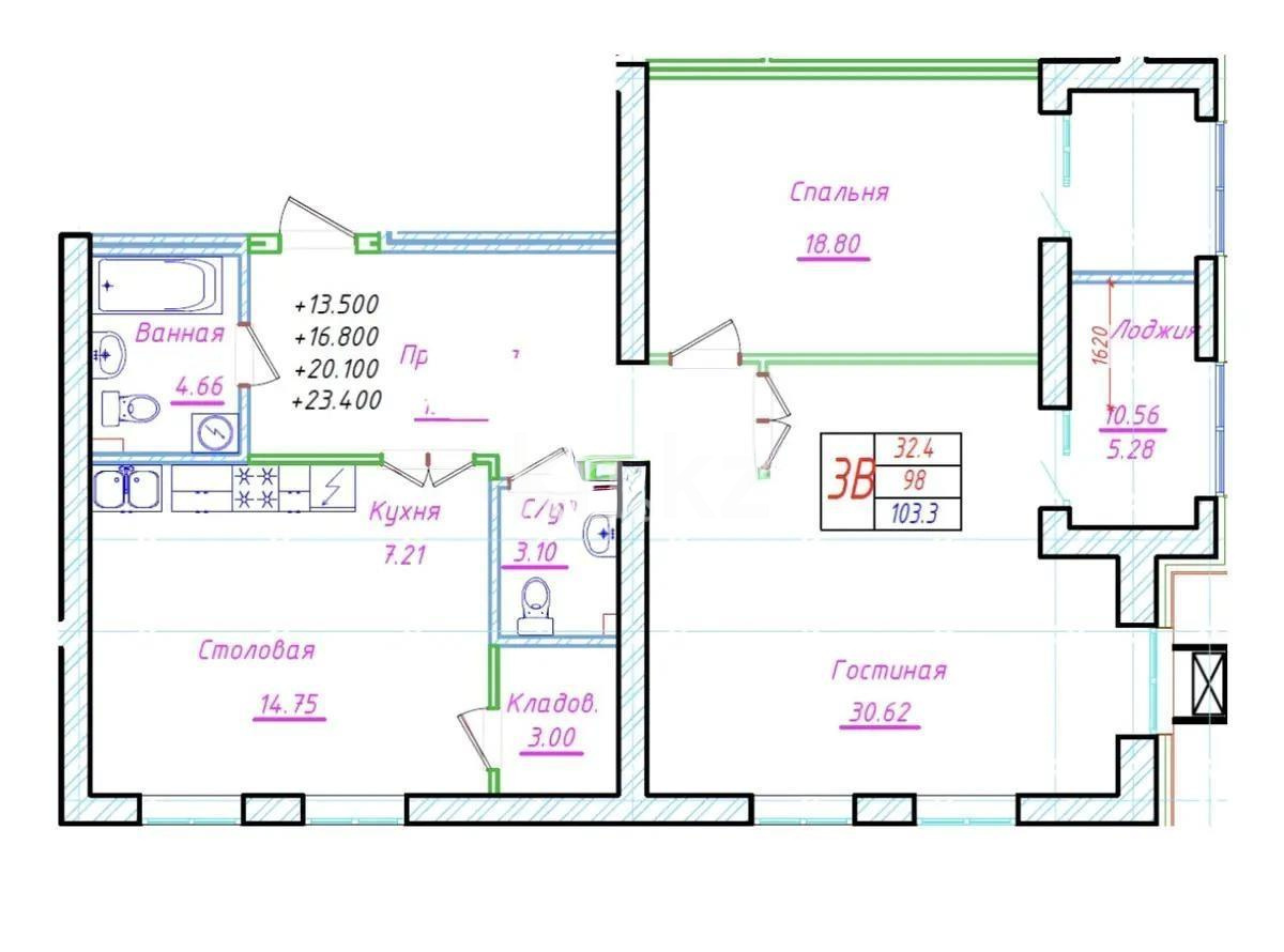 Продажа 3-комнатной квартиры, 103.3 м², ул. Бокейхана, дом  29 стр в Астане - фото 4