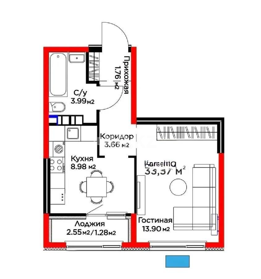 Продажа 1-комнатной квартиры, 33.57 м² в Алматы