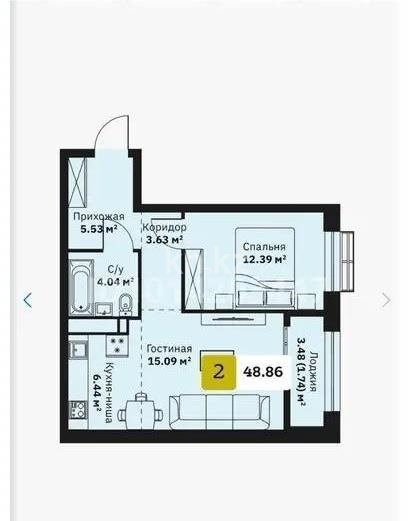 Продажа 2-комнатной квартиры, 48.86 м² - Продажа  двухкомнатных квартир в новостройках Алматы - страница 2 фото 1 из 1