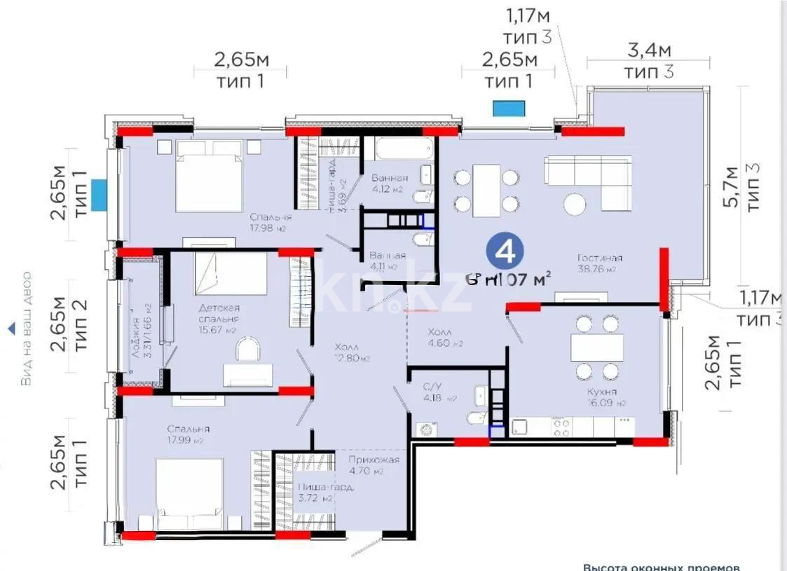 Продажа 4-комнатной квартиры, 150 м², ул. Е-899, дом  3 - Продажа  четырехкомнатных квартир в новостройках Астаны без посредников фото 1 из 1