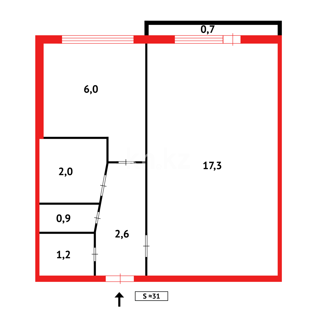 Продажа 1-комнатной квартиры, 30 м², ул. Муканова - Продажа квартир в Караганде фото 9 из 9