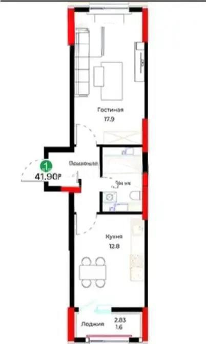 Продажа 1-комнатной квартиры, 41.9 м² - Продажа квартир в Казахстане - страница 13 фото 1 из 1