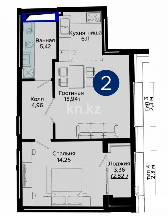 Продажа 2-комнатной квартиры, 49.21 м² в Астане - фото 6
