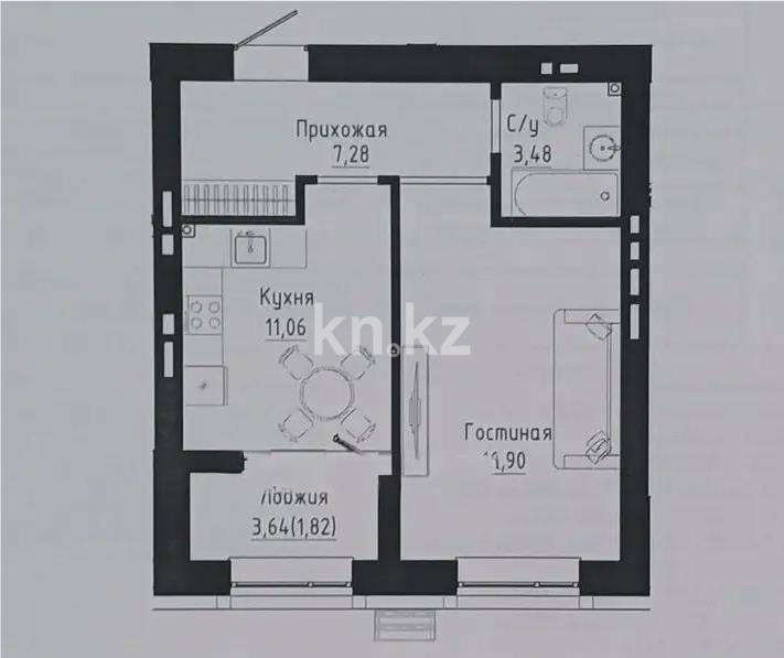 Продажа 2-комнатной квартиры, 40.54 м² в Астане