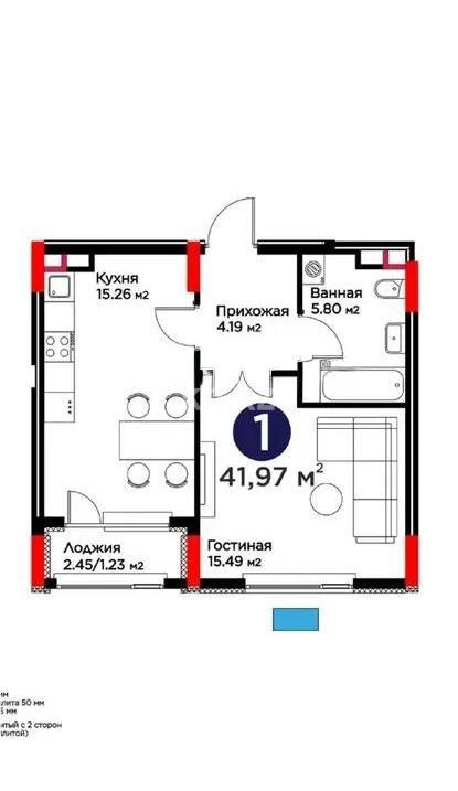 Продажа 1-комнатной квартиры, 41.97 м², ул. Хусейна бен Талала, дом  1 стр - Продажа  однокомнатных квартир в новостройках Астаны фото 1 из 1