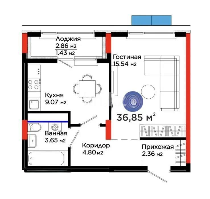 Продажа 1-комнатной квартиры, 37 м² - Продажа  однокомнатных квартир в новостройках Астаны - страница 7 фото 1 из 1