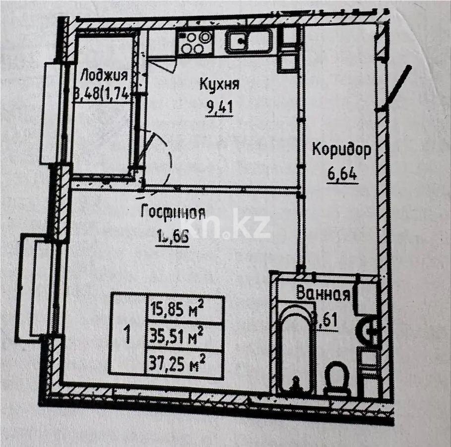 Продажа 1-комнатной квартиры, 37.25 м² в Астане