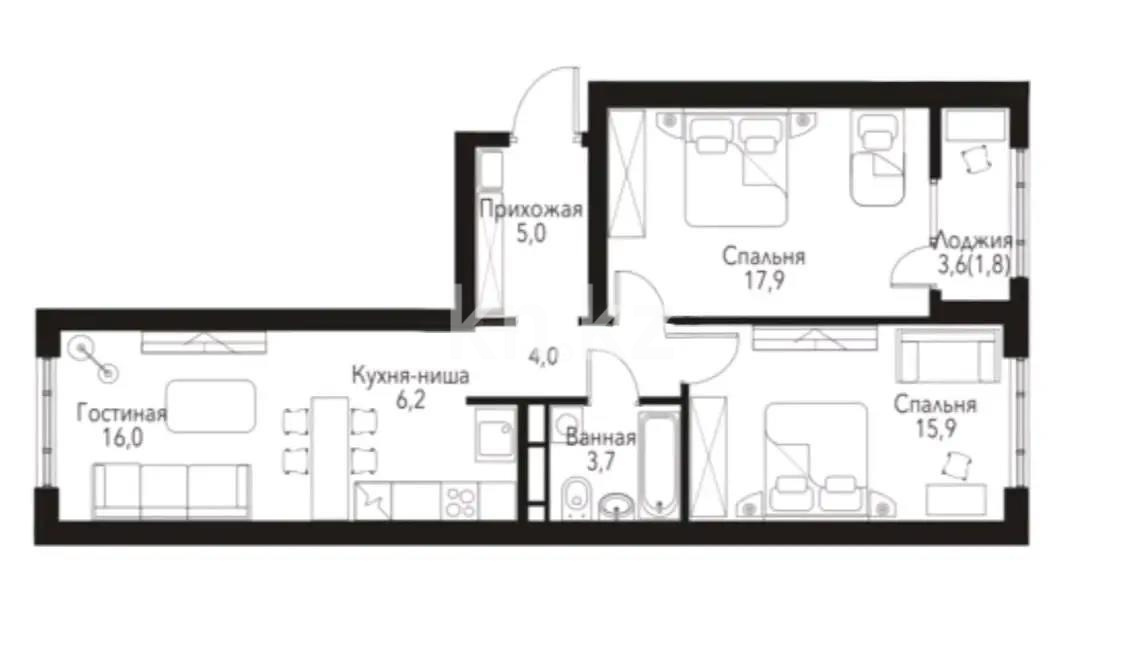 Продажа 3-комнатной квартиры, 72 м², ул. Рыскулова, дом  2б/1 - Продажа  трехкомнатных квартир в новостройках Алматы с фото фото 1 из 1