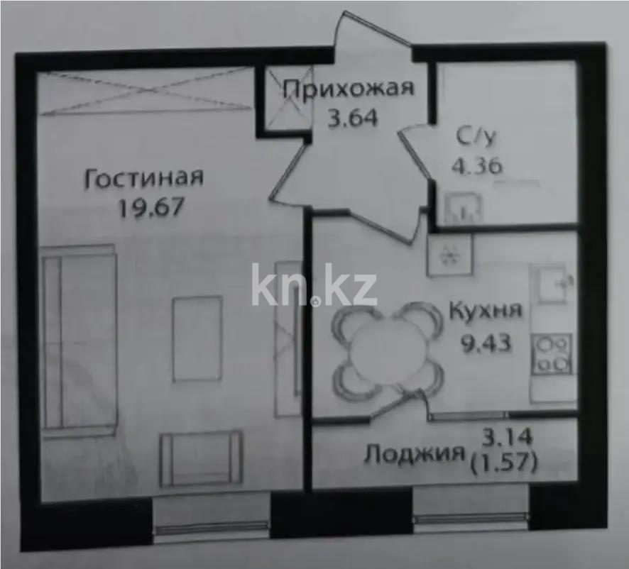 Продажа 1-комнатной квартиры, 39.82 м², ул. Е-15, дом  16 - Продажа  однокомнатных квартир в новостройках Астаны фото 1 из 1