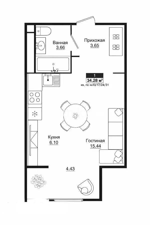 Продажа 1-комнатной квартиры, 34.28 м² - Продажа однокомнатных квартир в Алматы - страница 20 фото 1 из 1