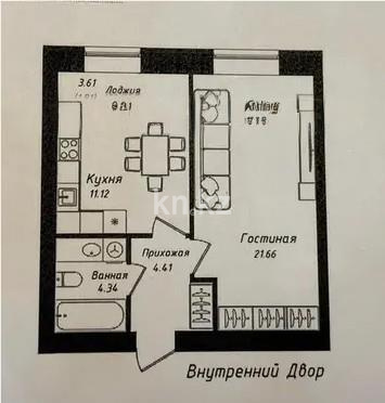 Продажа 1-комнатной квартиры, 43.34 м² в Астане