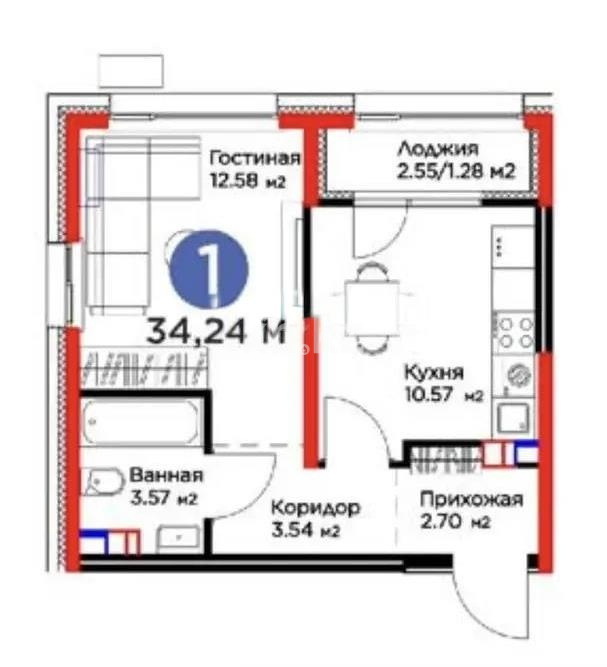 Продажа 1-комнатной квартиры, 34 м² в Алматы
