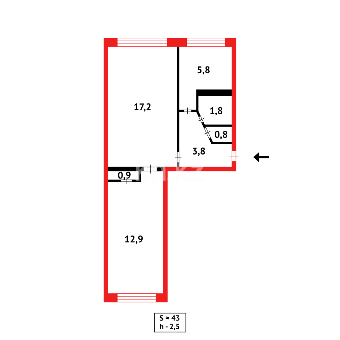 Продажа 2-комнатной квартиры, 43 м², мкр-н 23 в Караганде - фото 9