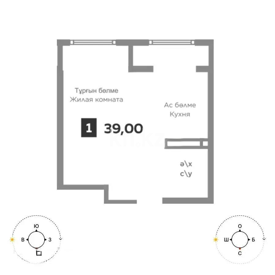 Продажа 1-комнатной квартиры, 38.3 м² - Продажа квартир от собственников в Алматы - страница 2 фото 1 из 1