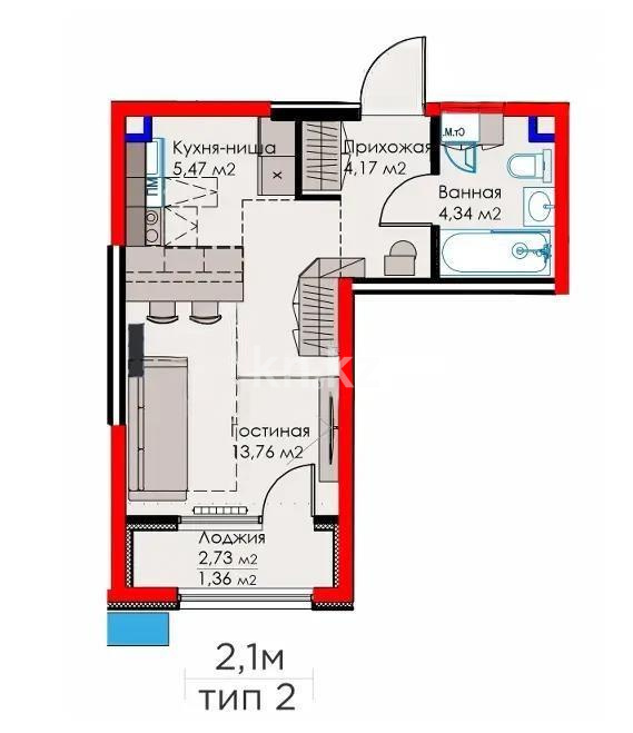 Продажа 1-комнатной квартиры, 28.9 м² в Алматы
