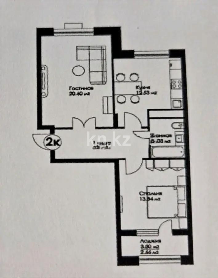 Продажа 2-комнатной квартиры, 62 м² в Астане
