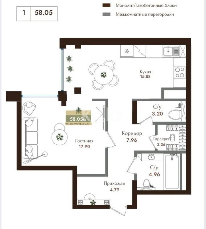 Продажа 2-комнатной квартиры, 60 м² - Продажа квартир в Турксибском р-не Алматы - страница 4 фото 1 из 1