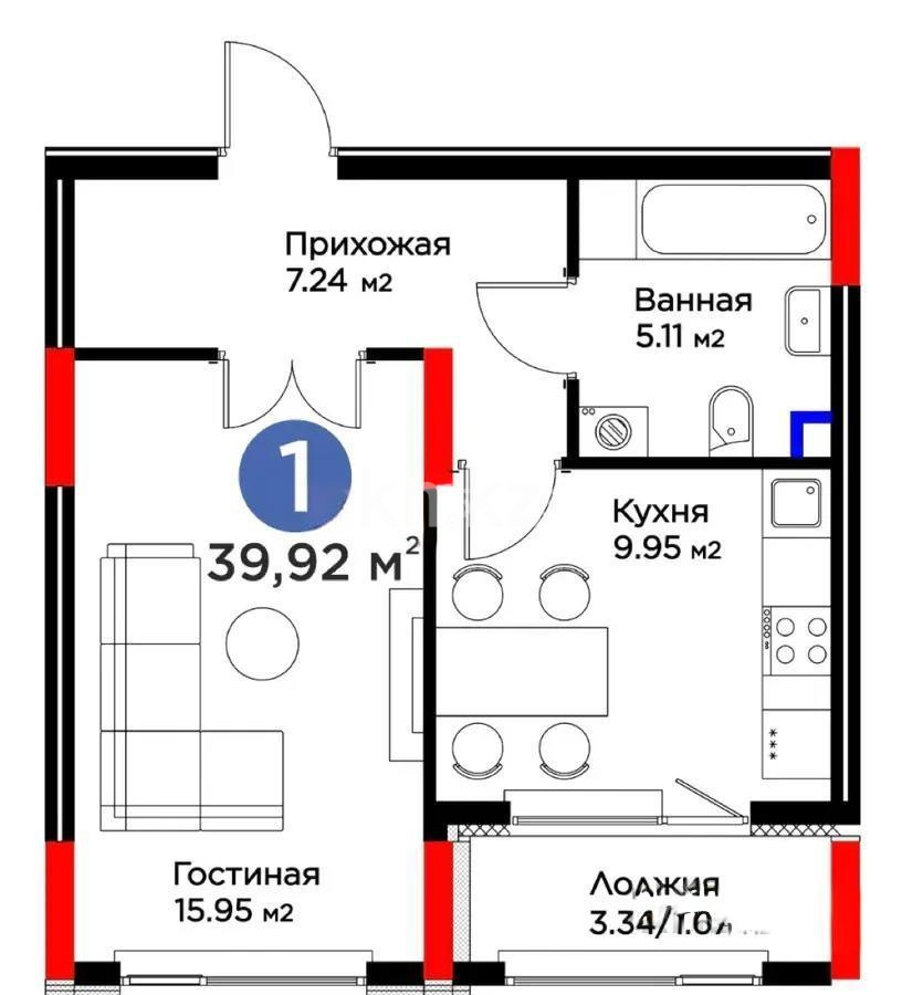 Продажа 1-комнатной квартиры, 40 м², ул. Бухар жырау, дом  33 - Продажа квартир в новостройках Астаны без посредников фото 1 из 1