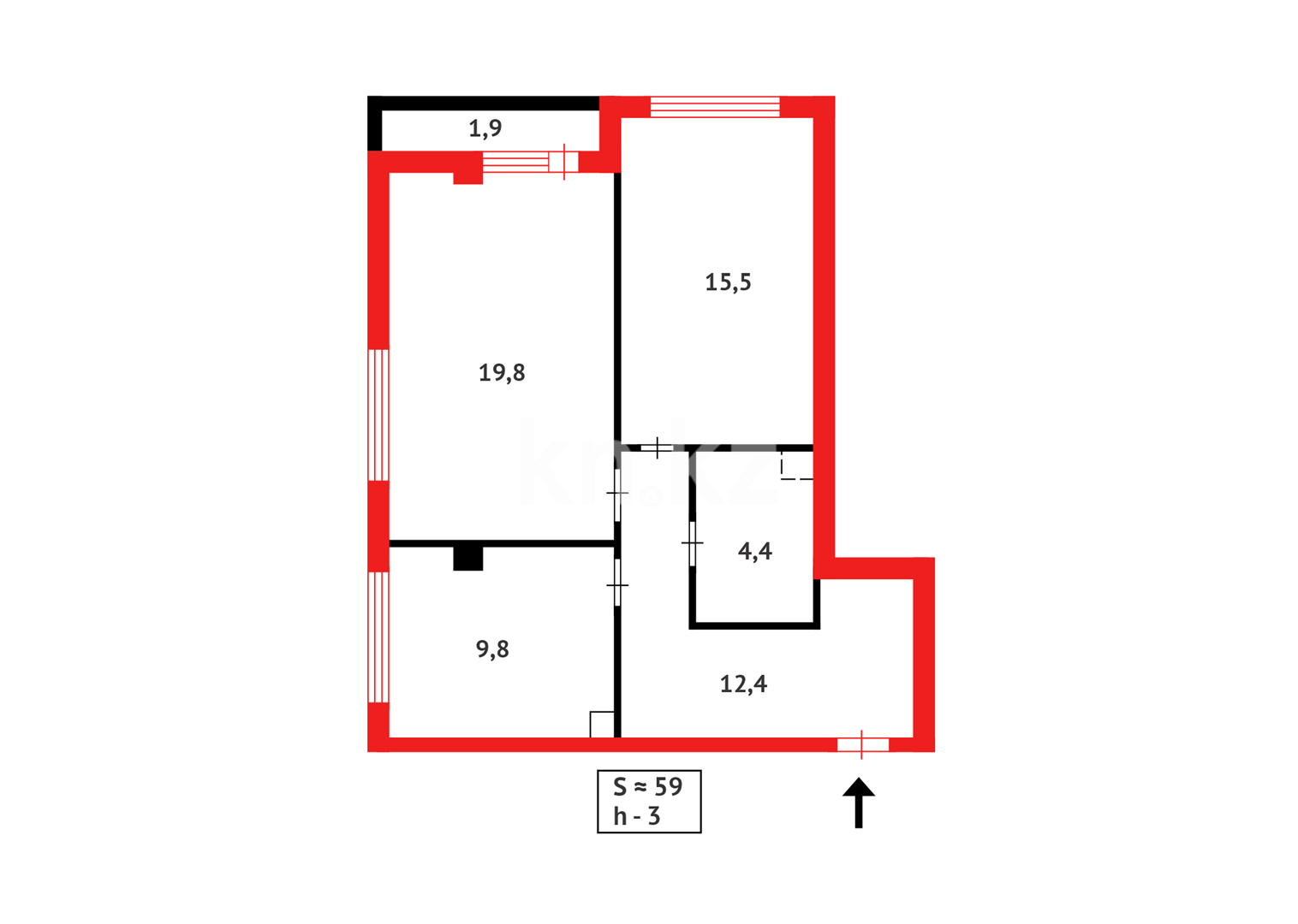 Продажа 2-комнатной квартиры, 59.3 м², ул. Култегин - Продажа  двухкомнатных квартир в Астане с фото фото 10 из 10