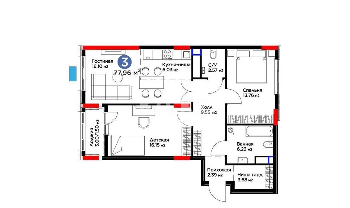 Продажа 3-комнатной квартиры, 78 м², ул. Е-915, дом  19 в Астане