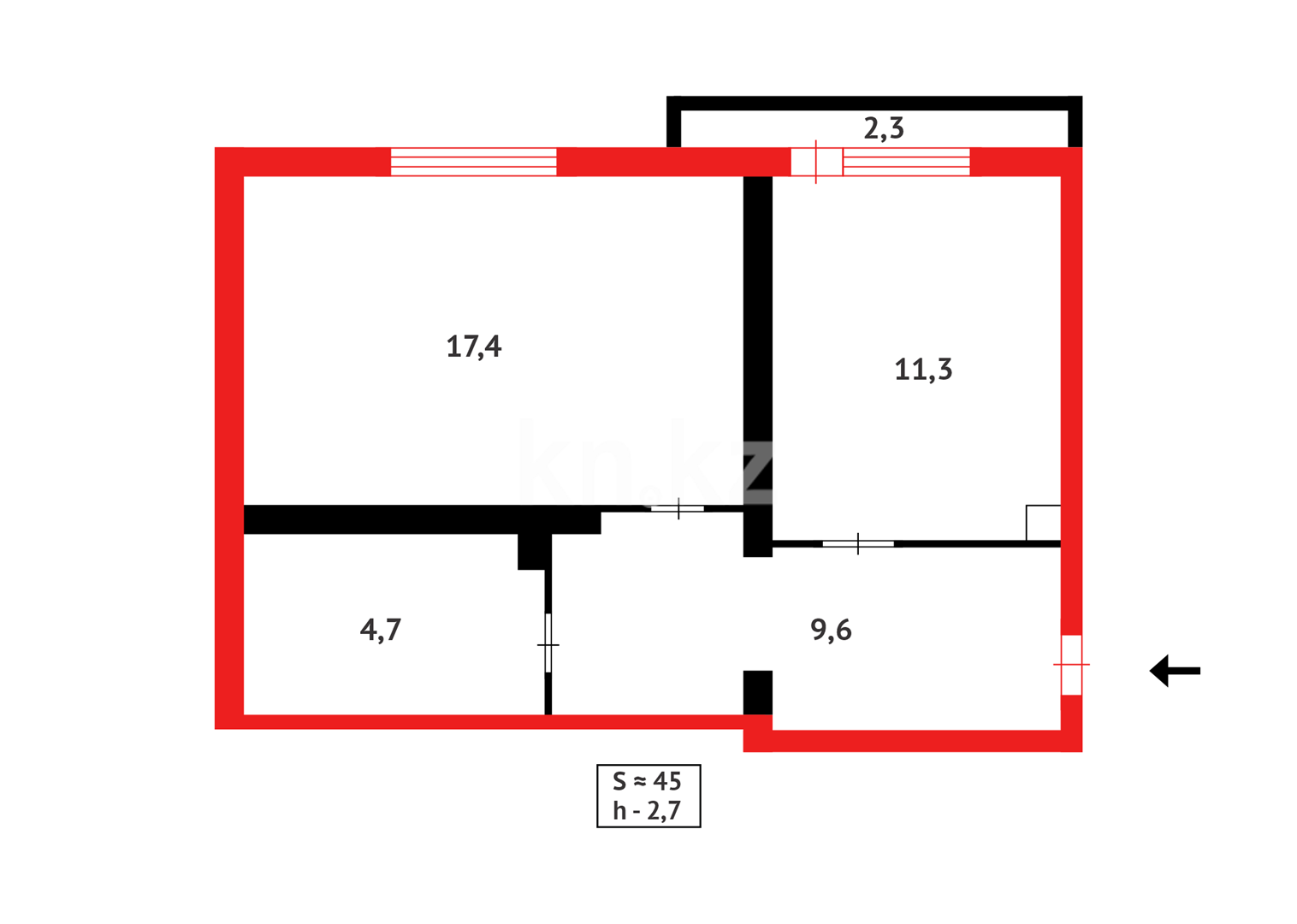 Продажа 1-комнатной квартиры, 45.3 м² - Продажа однокомнатных квартир в кирпичном доме в Астане - страница 10 фото 13 из 13