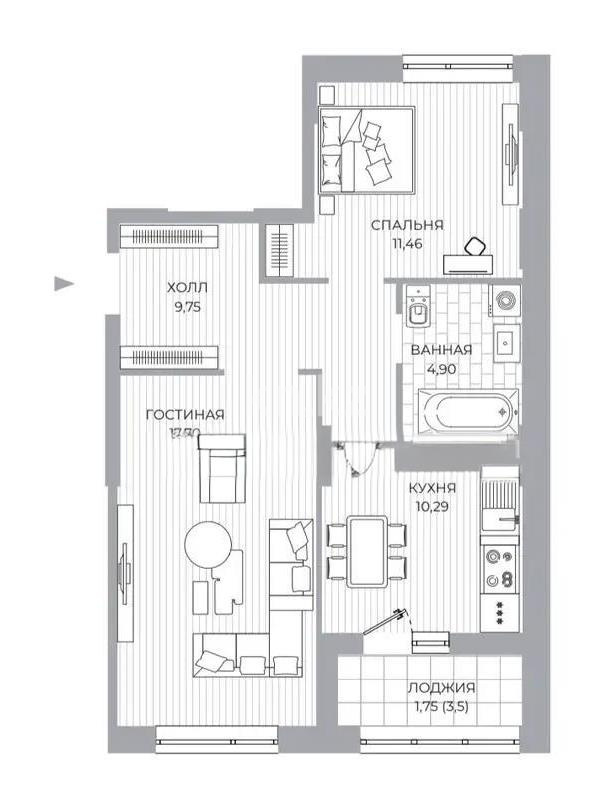 Продажа 2-комнатной квартиры, 55.5 м², ул. Байтурсынова, дом  10/3 в Астане