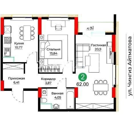 Продажа 2-комнатной квартиры, 62 м², ул. Е-429, дом  26 - Продажа квартир в Астане без посредников фото 1 из 1