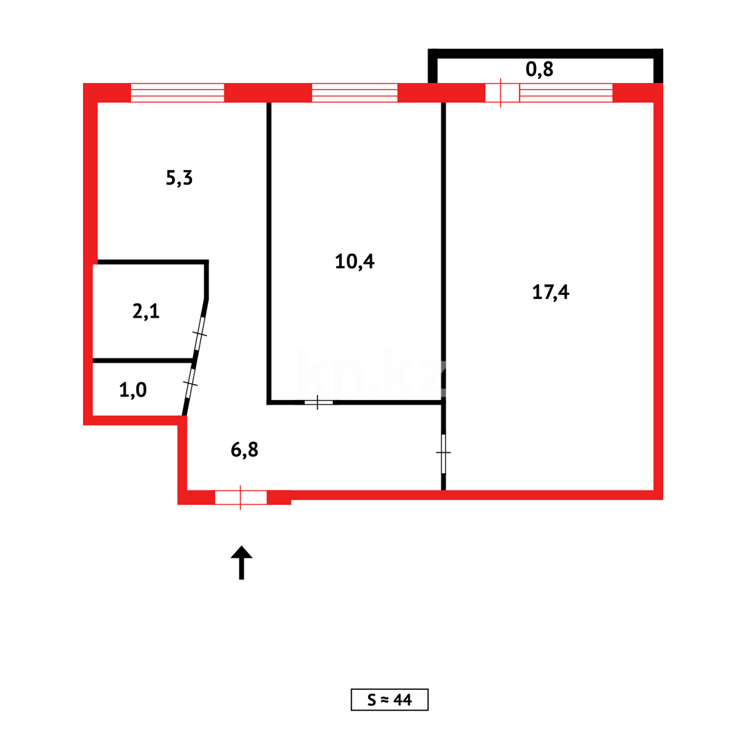 Продажа 2-комнатной квартиры, 43 м², ул. Гапеева - Продажа  двухкомнатных квартир в Караганде фото 12 из 12