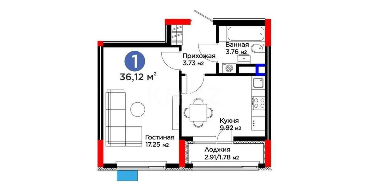 Продажа 1-комнатной квартиры, 36.12 м², ул. Нурмагамбетова, дом  17 стр в Астане