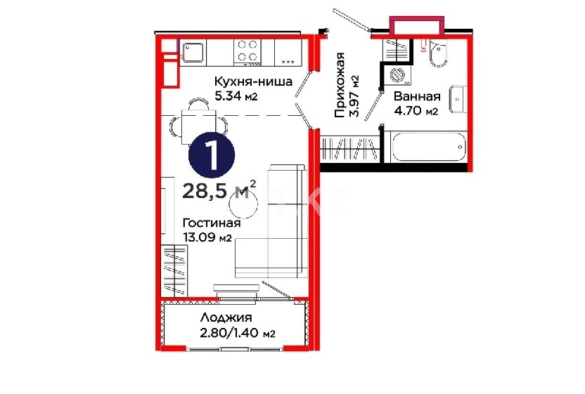 Продажа 1-комнатной квартиры, 29 м² - Продажа однокомнатных квартир в р-не Есиль Астаны - страница 3 фото 1 из 2