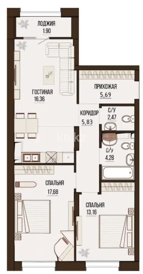 Продажа 2-комнатной квартиры, 73.3 м² в Алматы