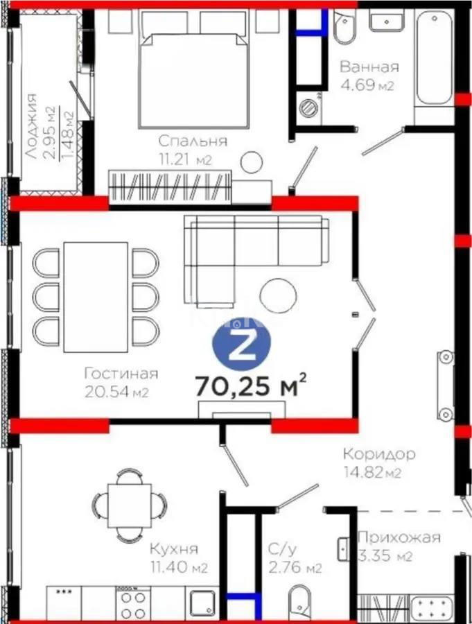 Продажа 2-комнатной квартиры, 70.25 м², ул. Рыскулова, дом  1/1 - Продажа квартир в новостройках Астаны без посредников с фото фото 1 из 1