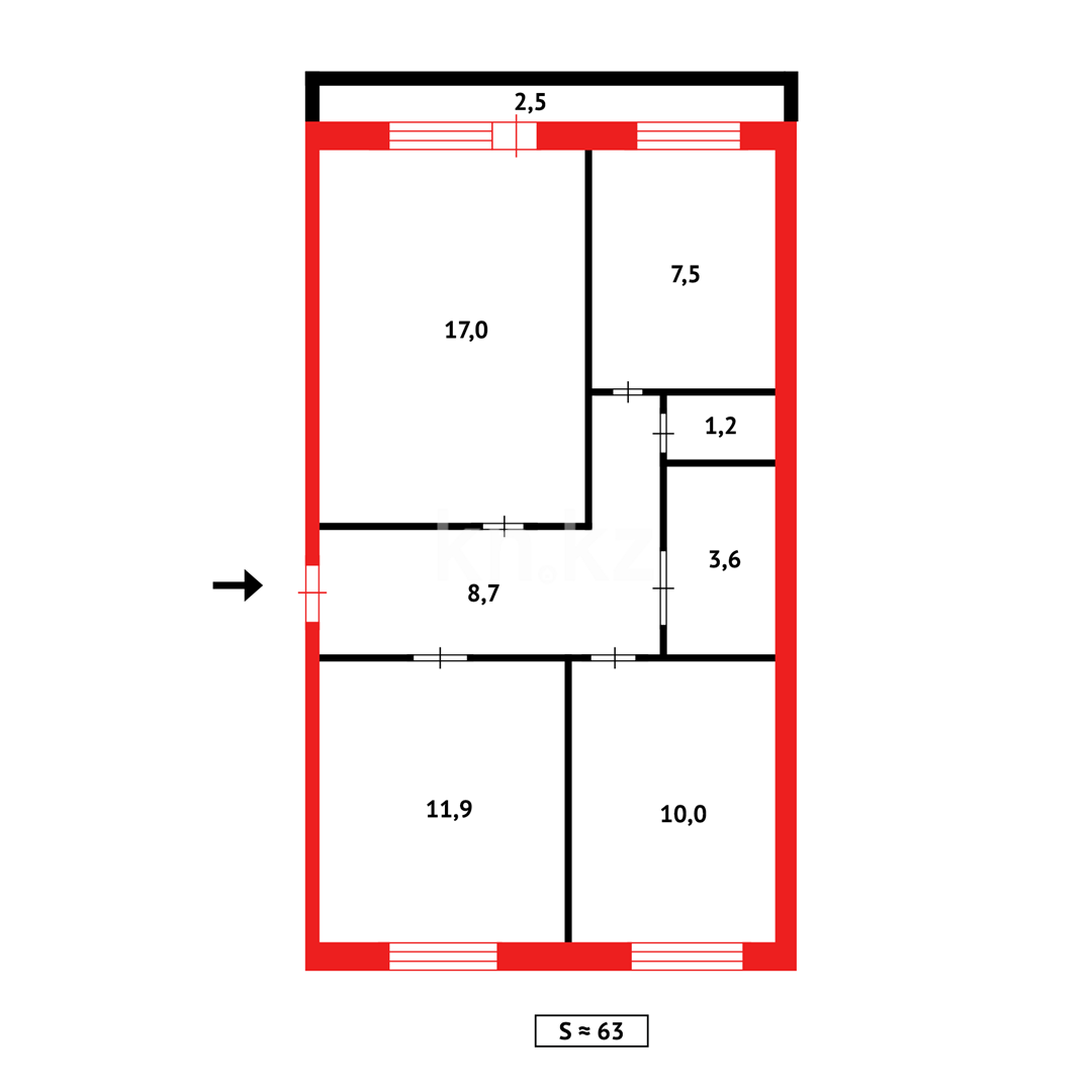 Продажа 3-комнатной квартиры, 62 м², ул. Ермекова - Продажа квартир в Караганде фото 13 из 13