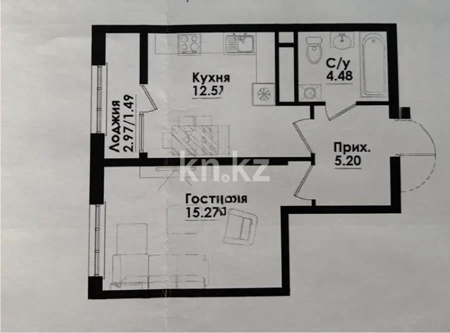 Продажа 1-комнатной квартиры, 38 м² в Астане