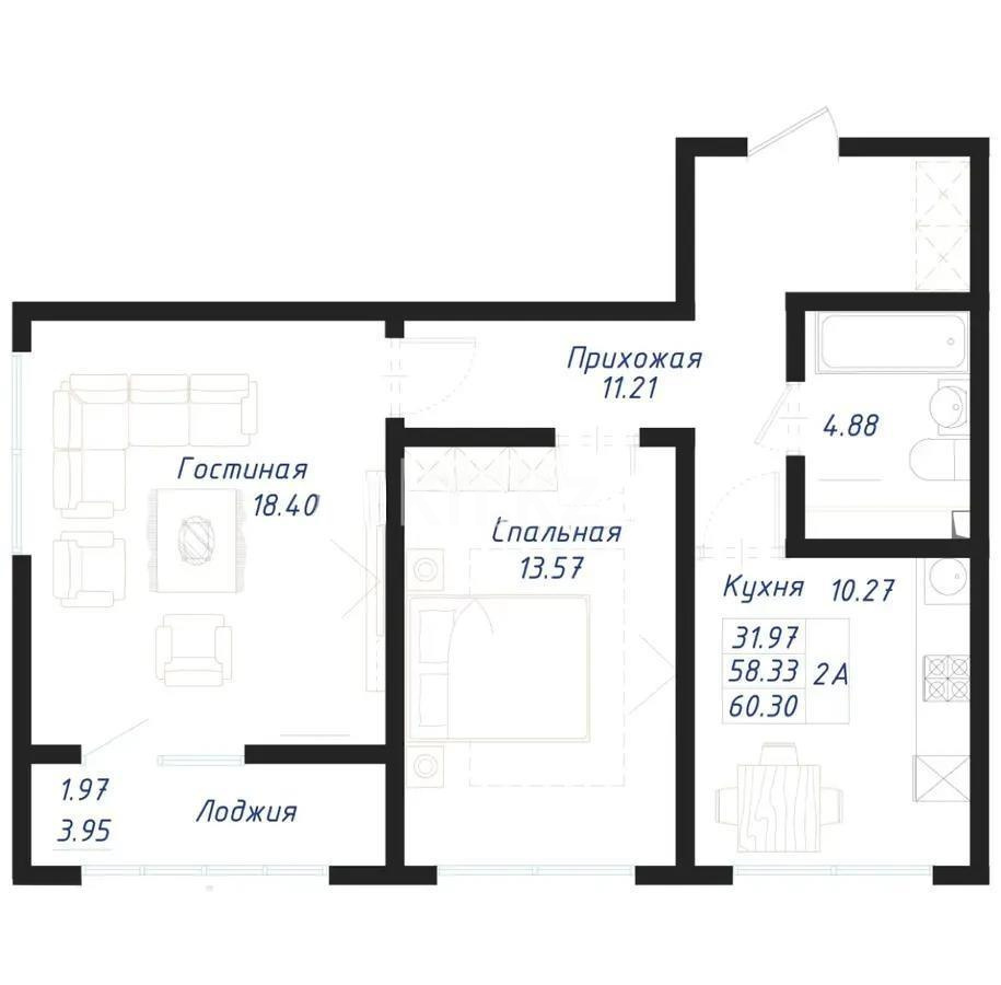 Продажа 2-комнатной квартиры, 60.3 м², ул. Байтурсынова, дом  16 стр - Продажа квартир в Астане фото 1 из 1
