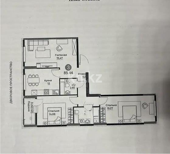Продажа 3-комнатной квартиры, 85.44 м², ул. Е-429, дом  26 в Астане