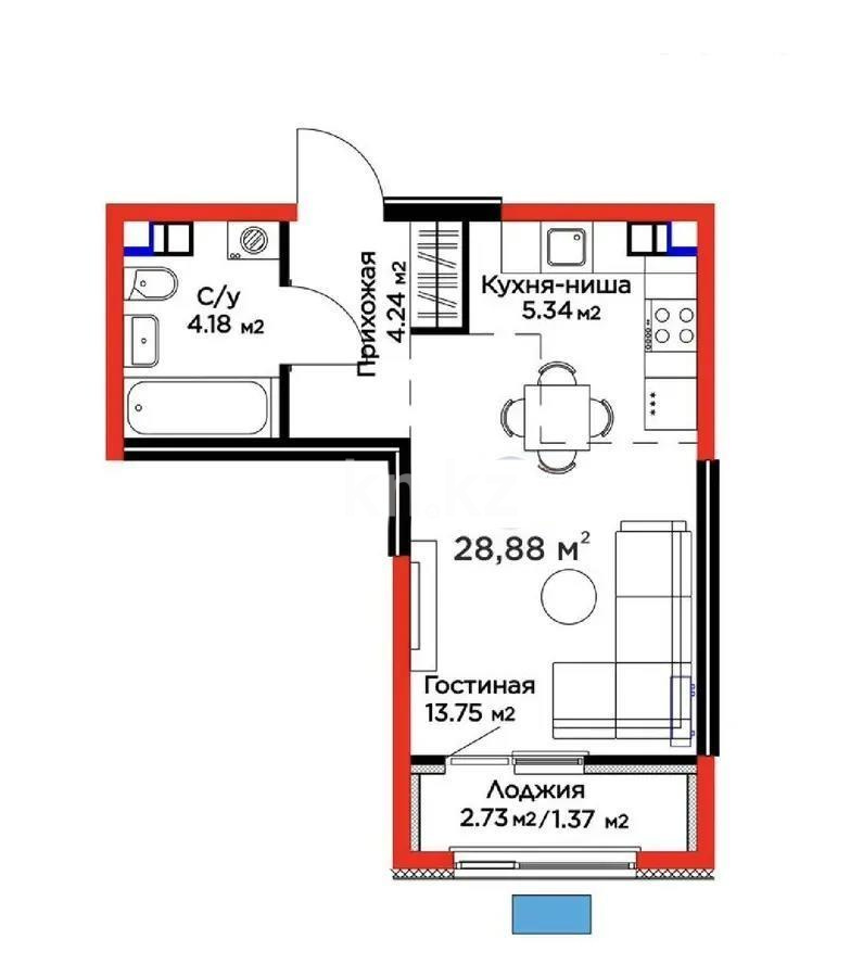 Продажа 1-комнатной квартиры, 28.88 м² - Продажа однокомнатных квартир в Алматы - страница 37 фото 1 из 1