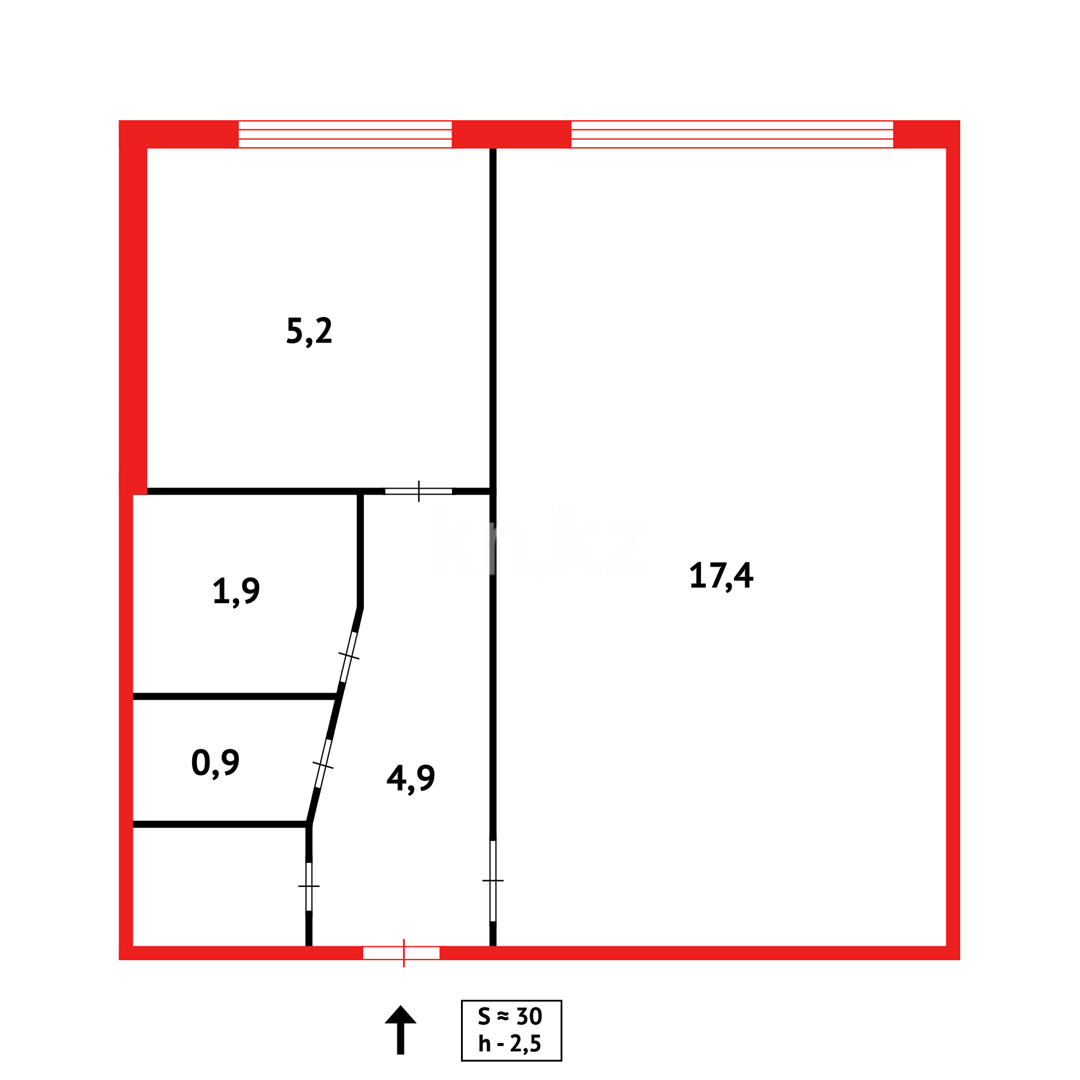 Продажа 1-комнатной квартиры, 30 м², мкр-н 7-й - Продажа  однокомнатных квартир в Темиртау фото 6 из 6