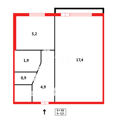 Продажа 1-комнатной квартиры, 31 м², ул. Байтурсынова - Продажа и аренда недвижимости в Темиртау фото 1 из 9