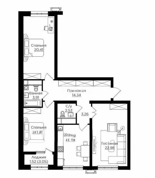 Продажа 3-комнатной квартиры, 98 м², пр. Райымбека, дом  162/3 - Продажа  двухкомнатных, трехкомнатных квартир в Алматы без посредников с фото фото 1 из 1