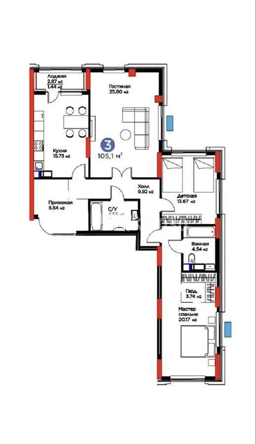 Продажа 3-комнатной квартиры, 105.1 м² - Продажа трехкомнатных квартир в Астане фото 1 из 1
