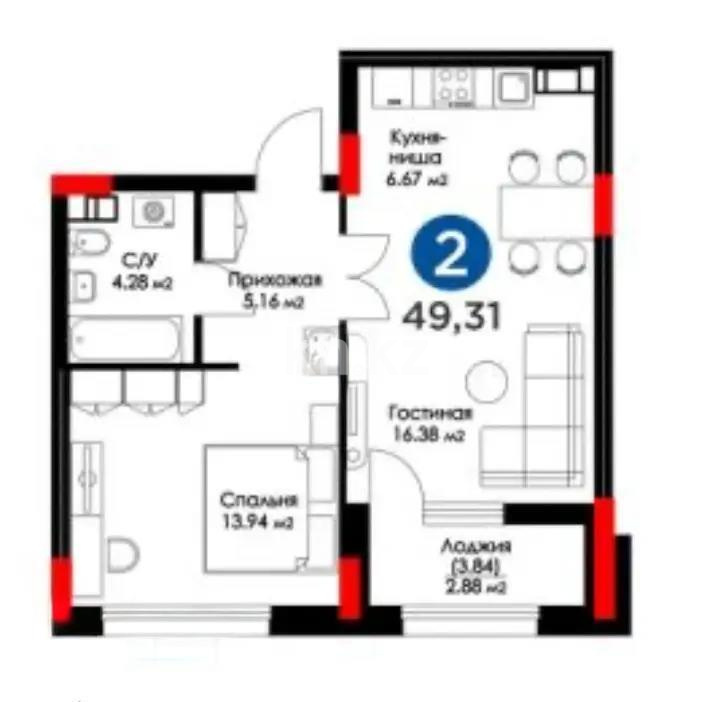 Продажа 2-комнатной квартиры, 49.31 м², ул. Е-669, дом  4 - Продажа квартир в Астане фото 1 из 1