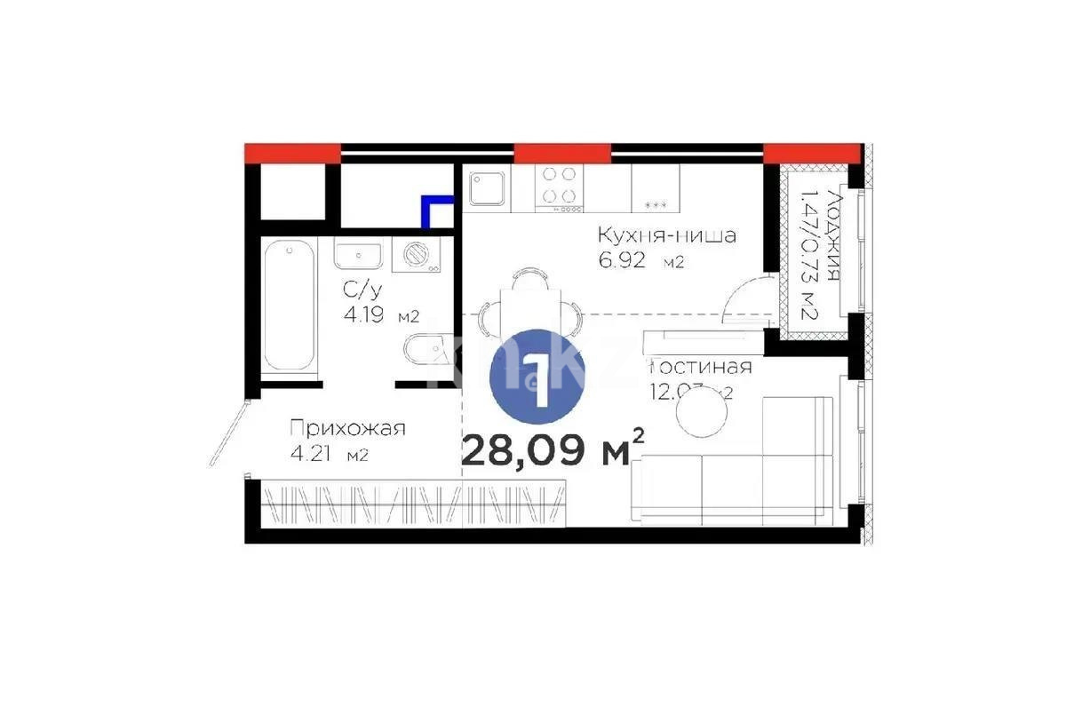 Продажа 1-комнатной квартиры, 28.9 м² в Астане