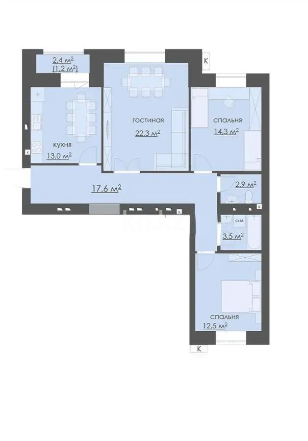 Продажа 3-комнатной квартиры, 91 м², мкр-н Степной-2, дом  18/1 - Продажа квартир в Караганде фото 1 из 1