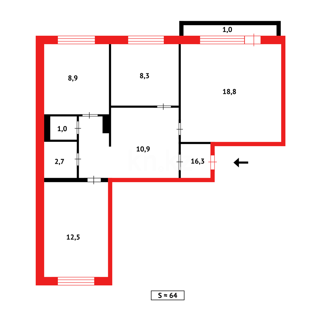 Продажа 3-комнатной квартиры, 63 м², мкр-н Голубые Пруды в Караганде - фото 11