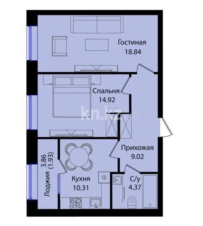 Продажа 2-комнатной квартиры, 59.39 м², ул. Е-15, дом  16 - Продажа квартир в Астане фото 1 из 1