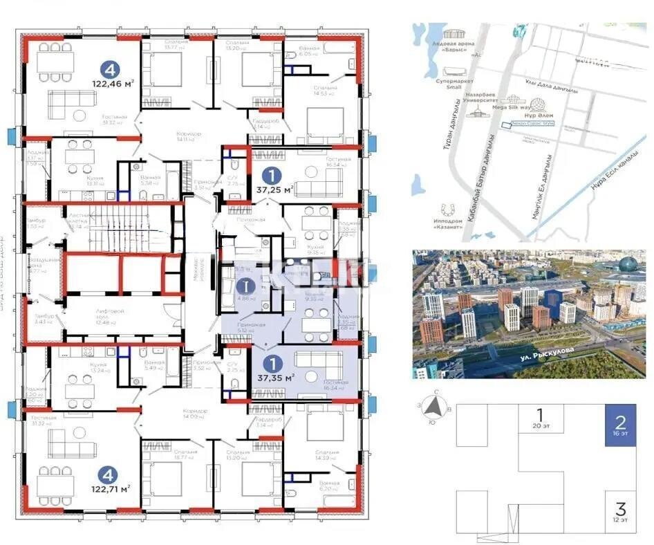 Продажа 1-комнатной квартиры, 37.35 м² в Астане