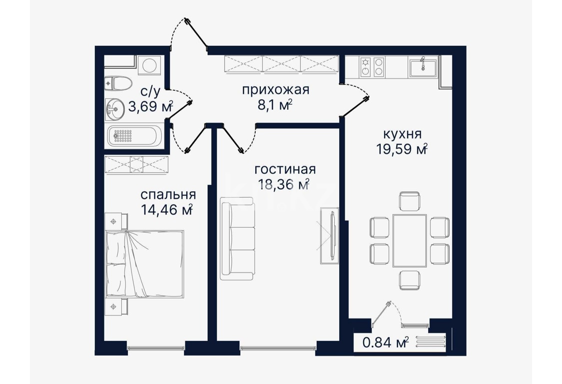 Продажа 2-комнатной квартиры, 66.37 м², Алатауская тр., дом  8 - Кульджинский тракт - Продажа квартир в Алматы фото 1 из 2