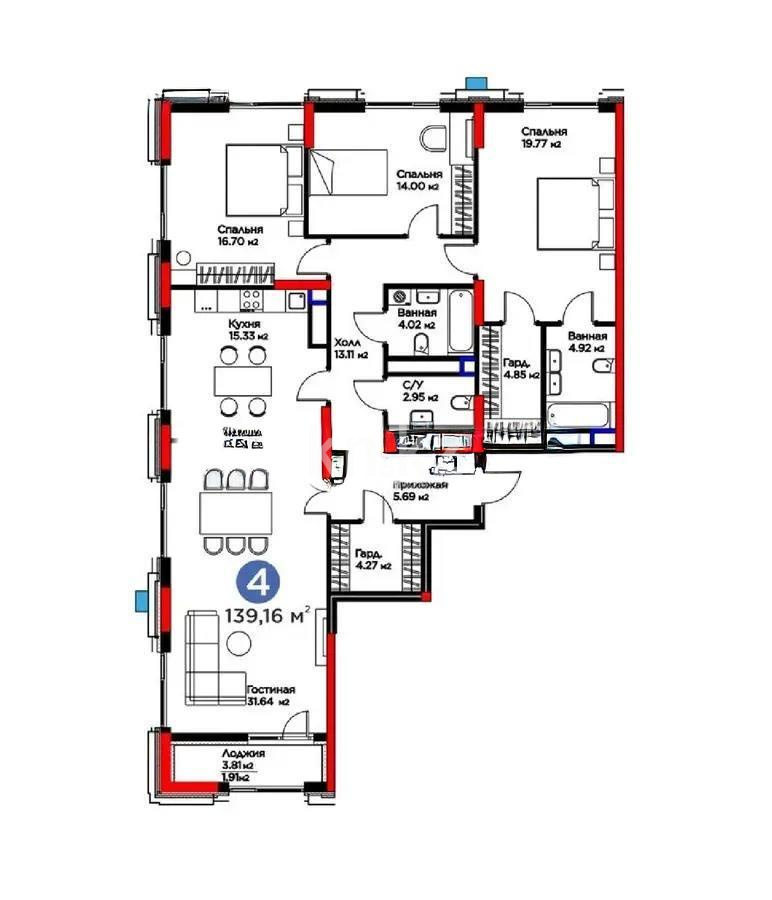 Продажа 4-комнатной квартиры, 139.16 м², ул. Мухамедханова, дом  6/1 стр в Астане