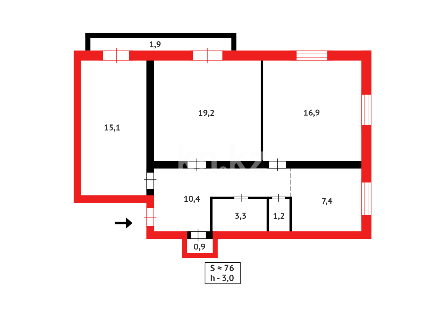 Продажа 3-комнатной квартиры, 76 м², ул. Абая в Караганде - фото 17